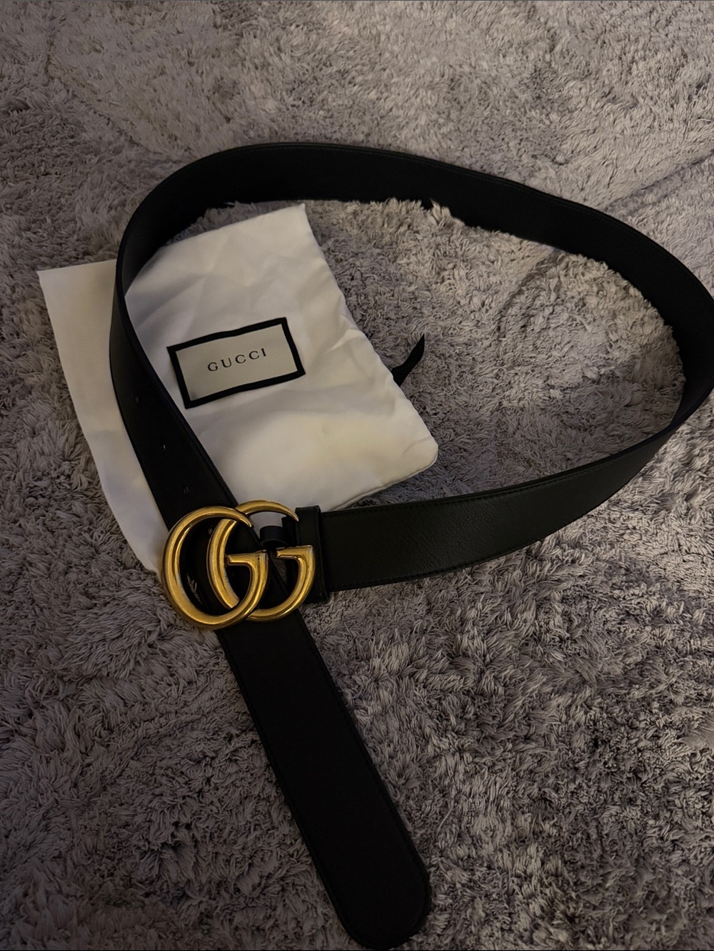 Gucci Black Leather Belt with Gold Double G Buckle Size 95/38